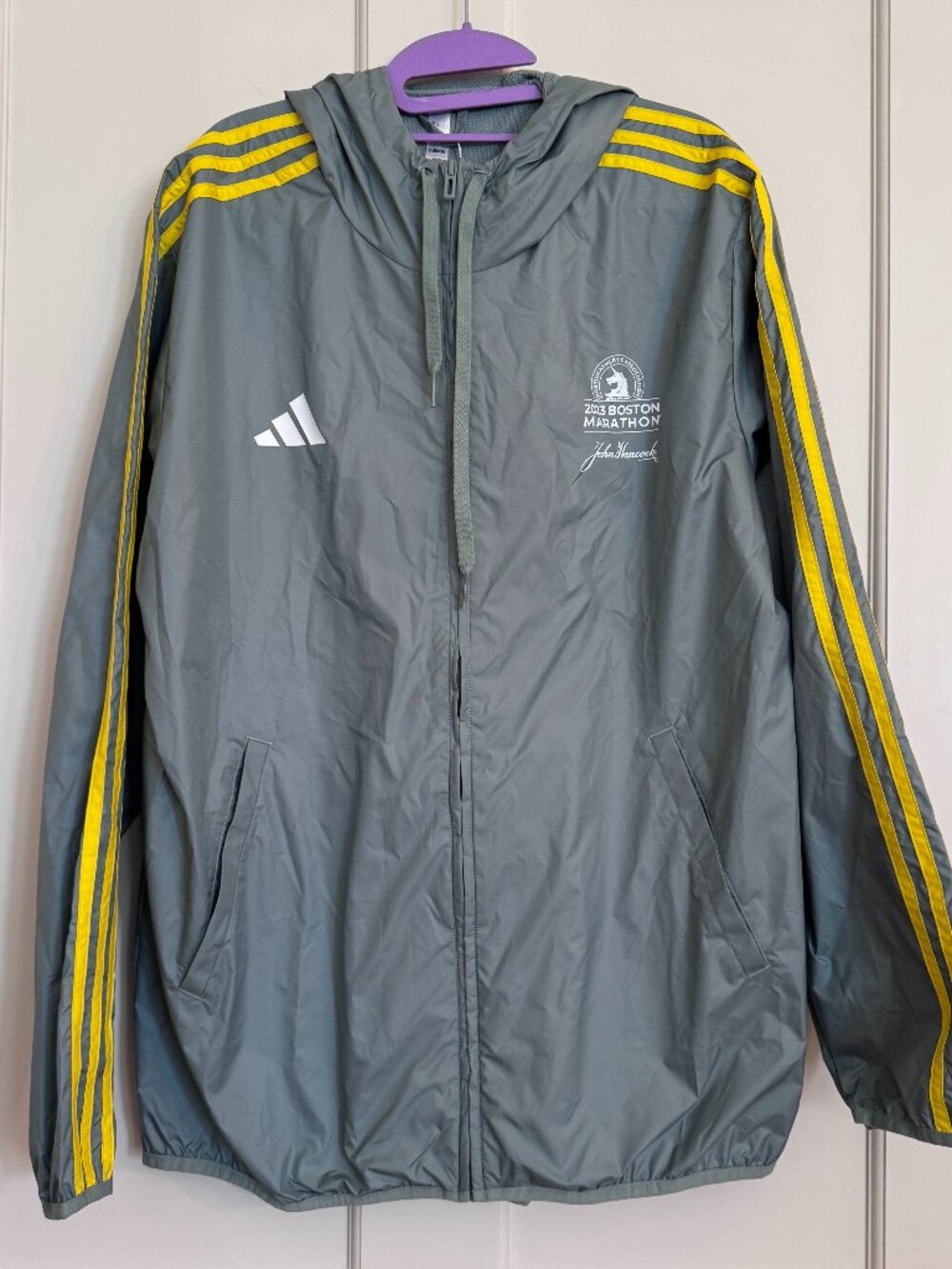 Adidas 2023 Boston Marathon Media Jacket Green Yellow Full Zip Size Large NWT